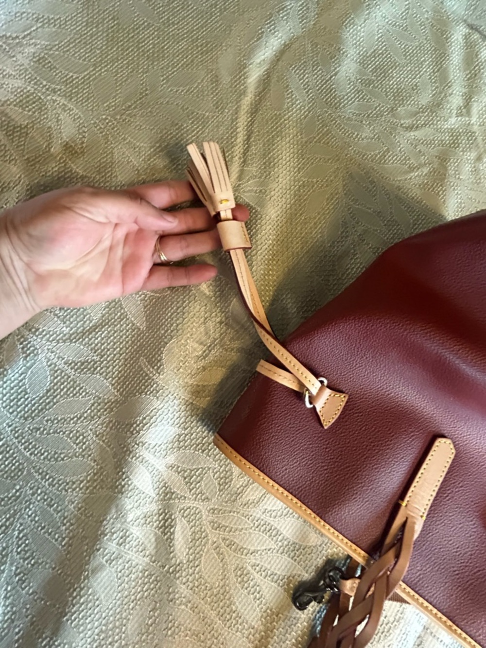Dooney & Bourke Burgundy Tote with Tan Trim EVA BAILEY TOTE - Picture 5 of 16
